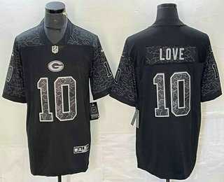 Men's Green Bay Packers #10 Jordan Love Black Reflective Limited Stitched Jersey